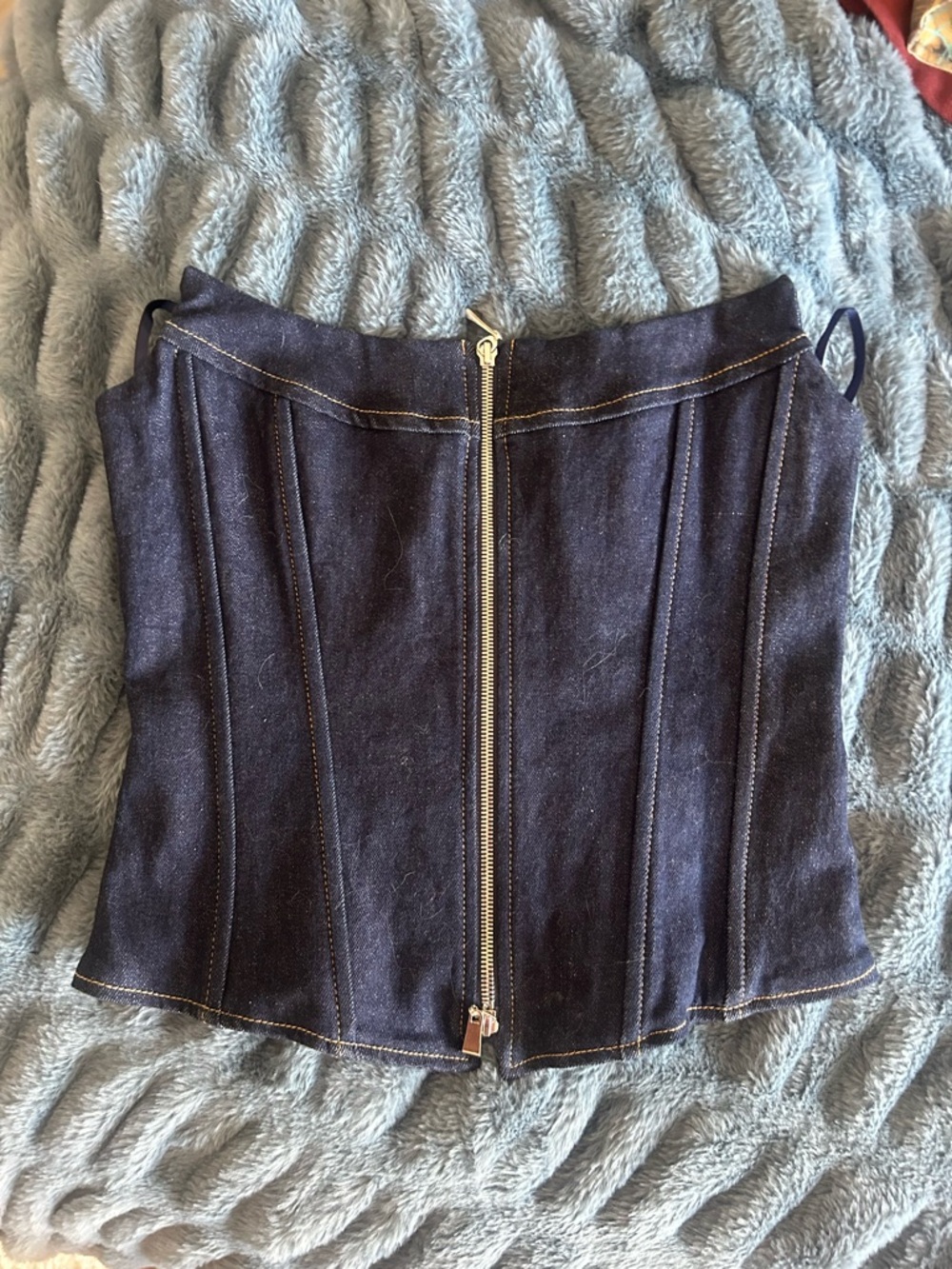 EB Denim Dark Blue Corset-Style top with Front Zip